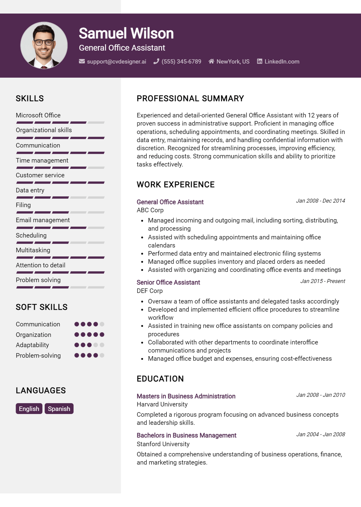 General Office Assistant Resume Example