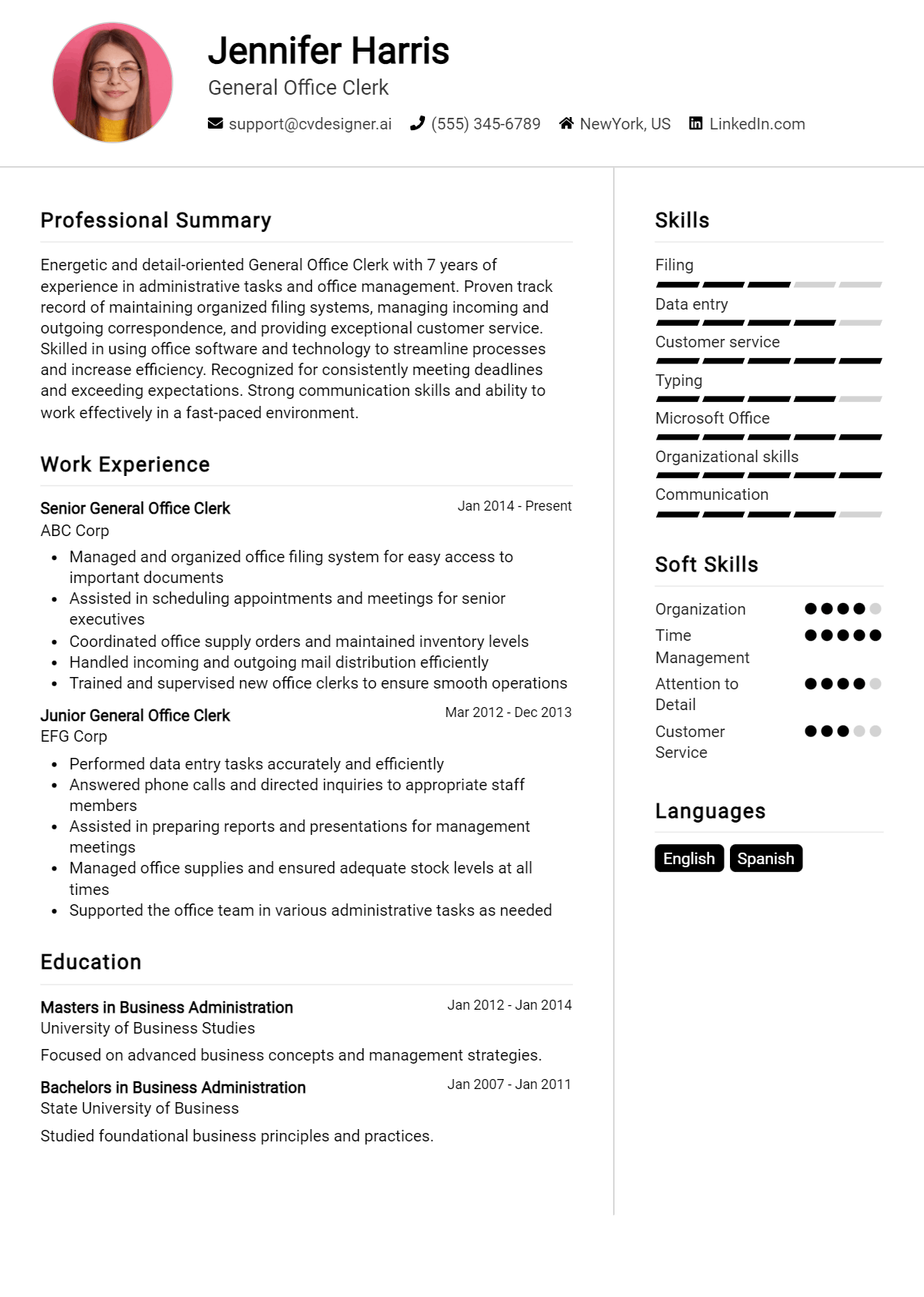 General Office Clerk Resume Example