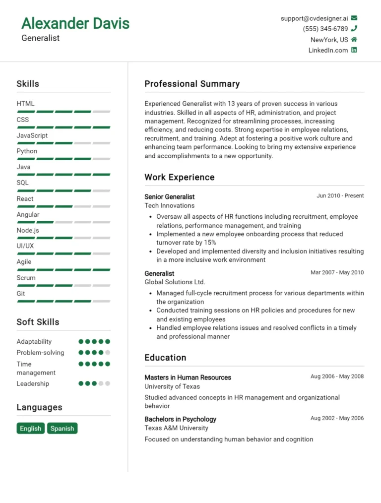 Generalist CV Example For 2025: Best Writing Guide