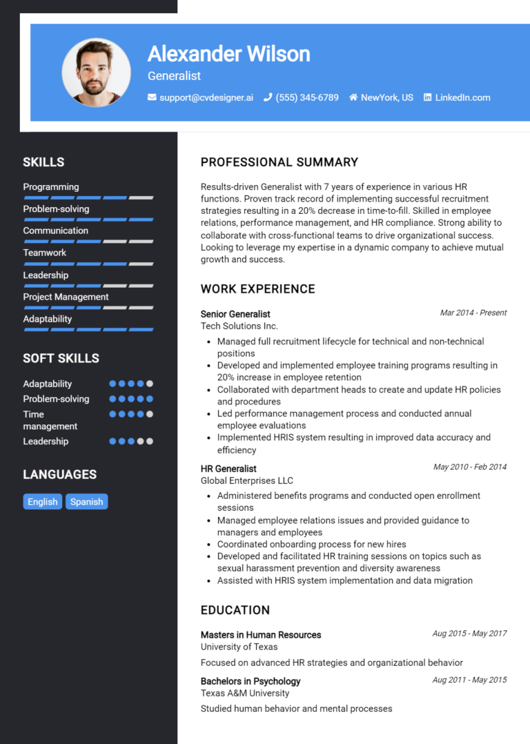 Generalist Resume Example for 2025: Ultimate Guide