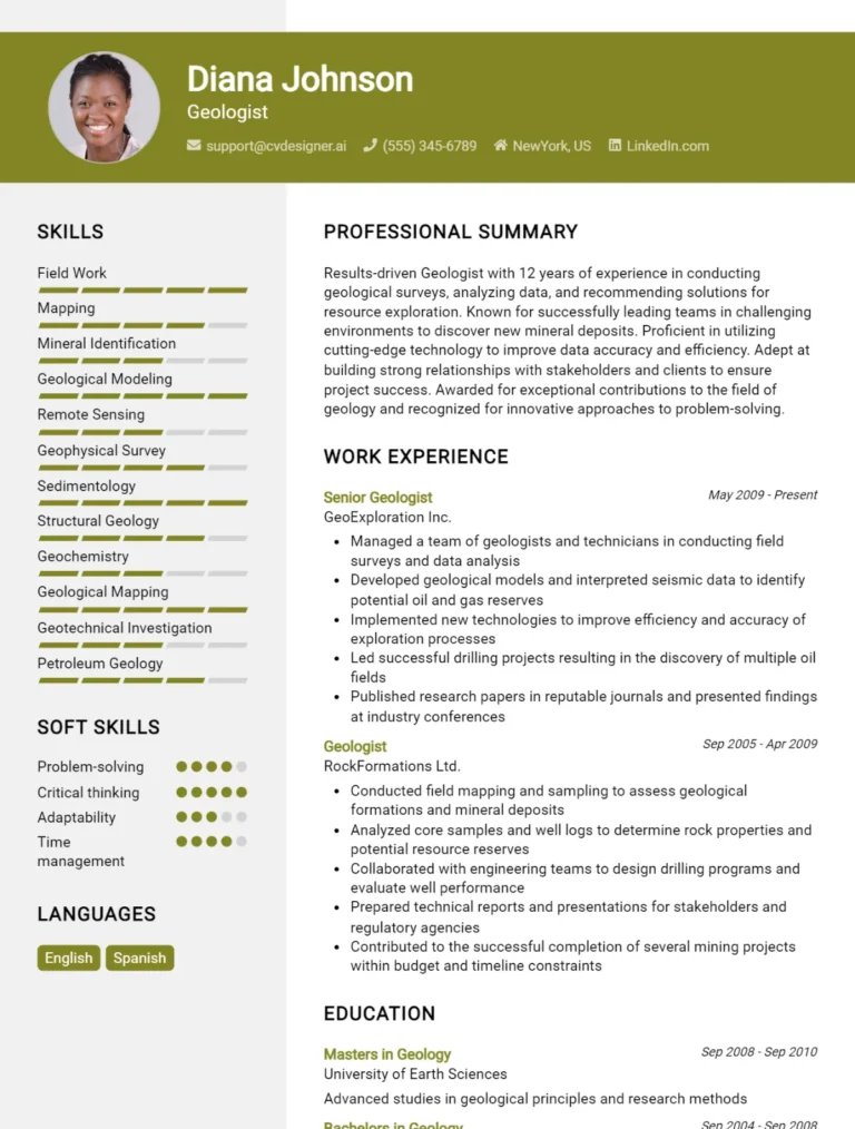 Geologist CV Example For 2025: Ultimate Guide