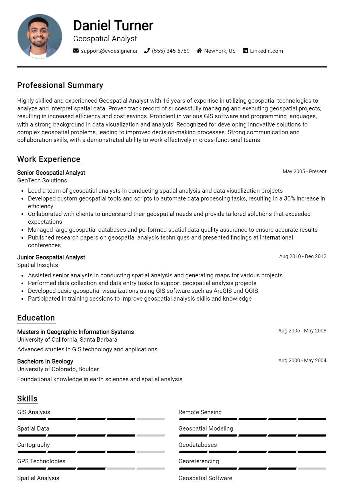 Geospatial Analyst Resume Example