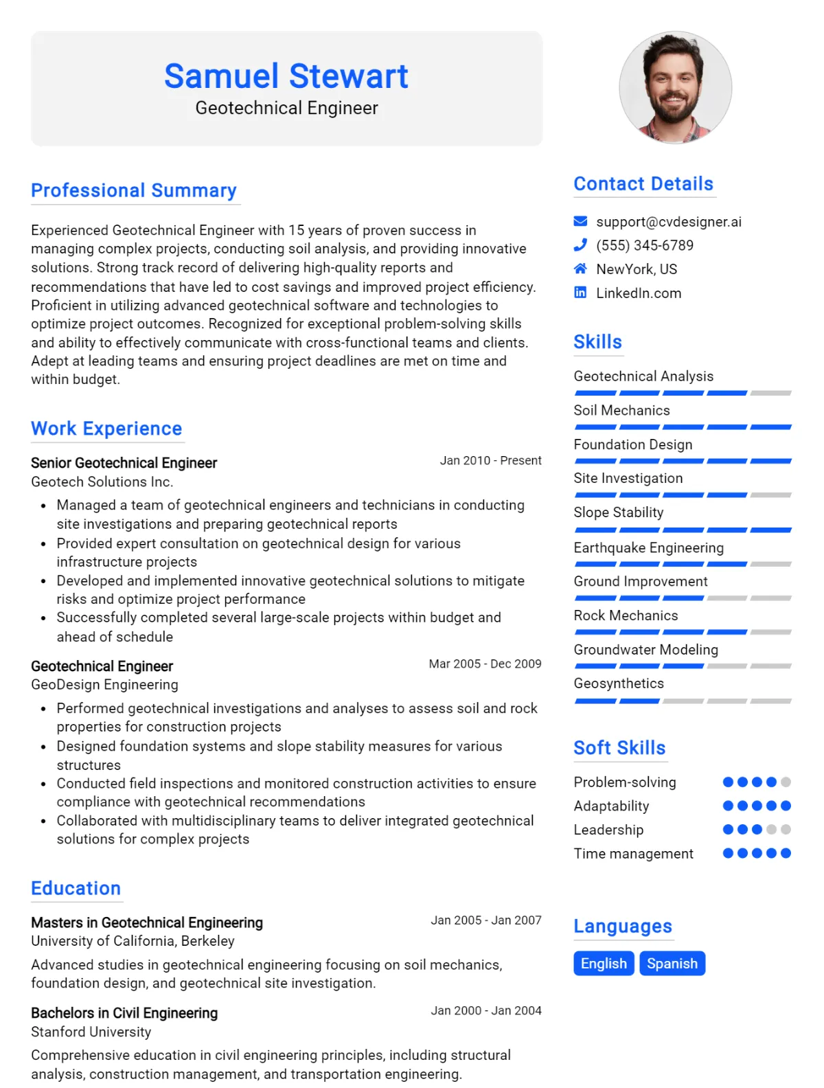 Geotechnical Engineer CV Example