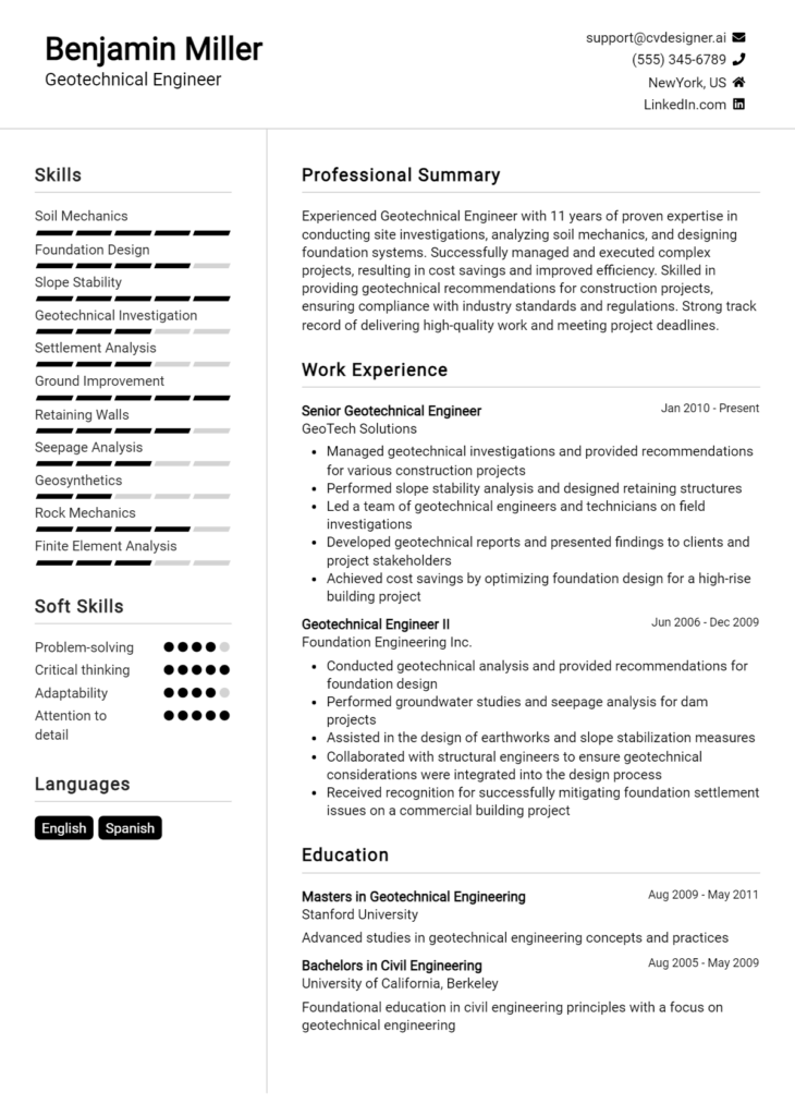 Geotechnical Engineer Resume Example