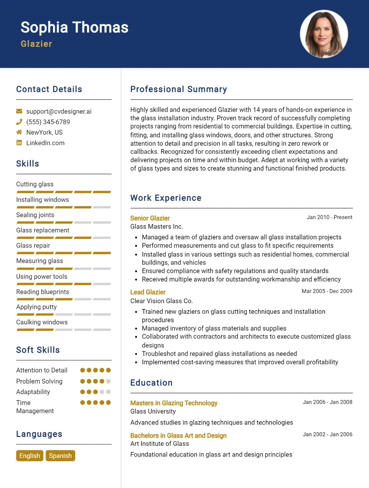 Glazier CV Example