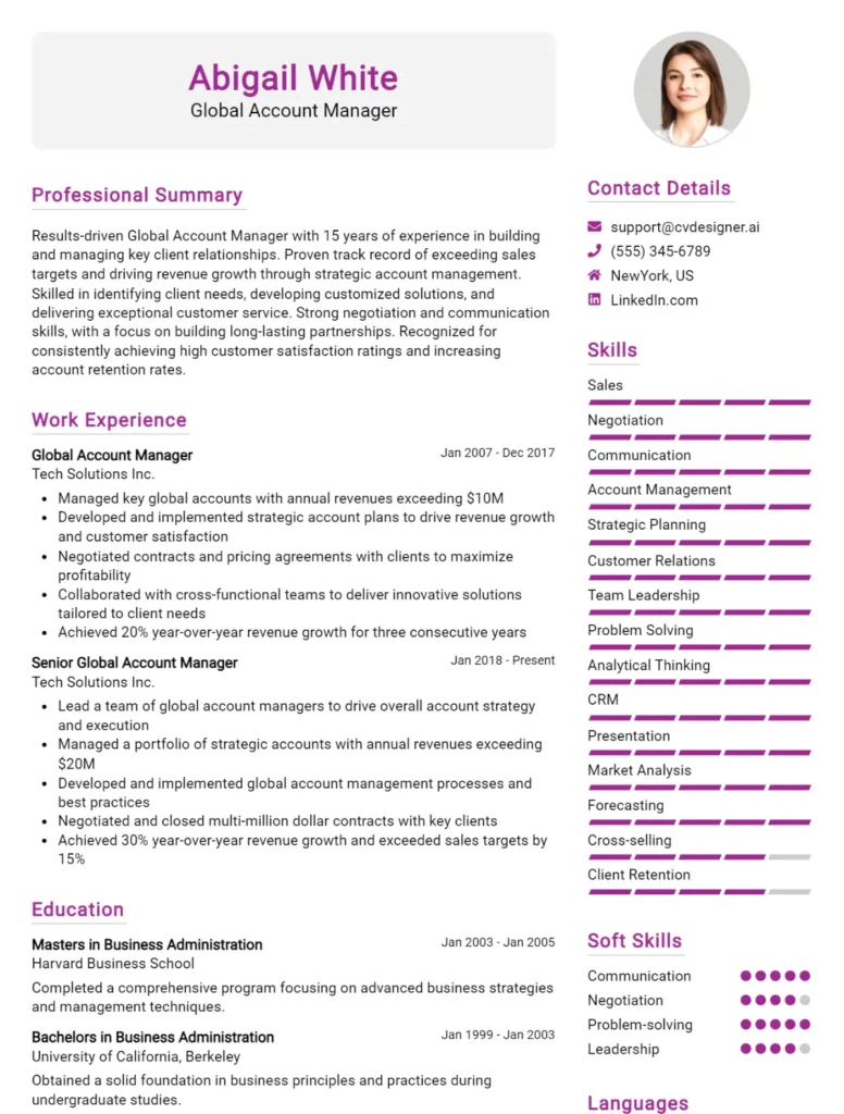 Global Account Manager CV Example