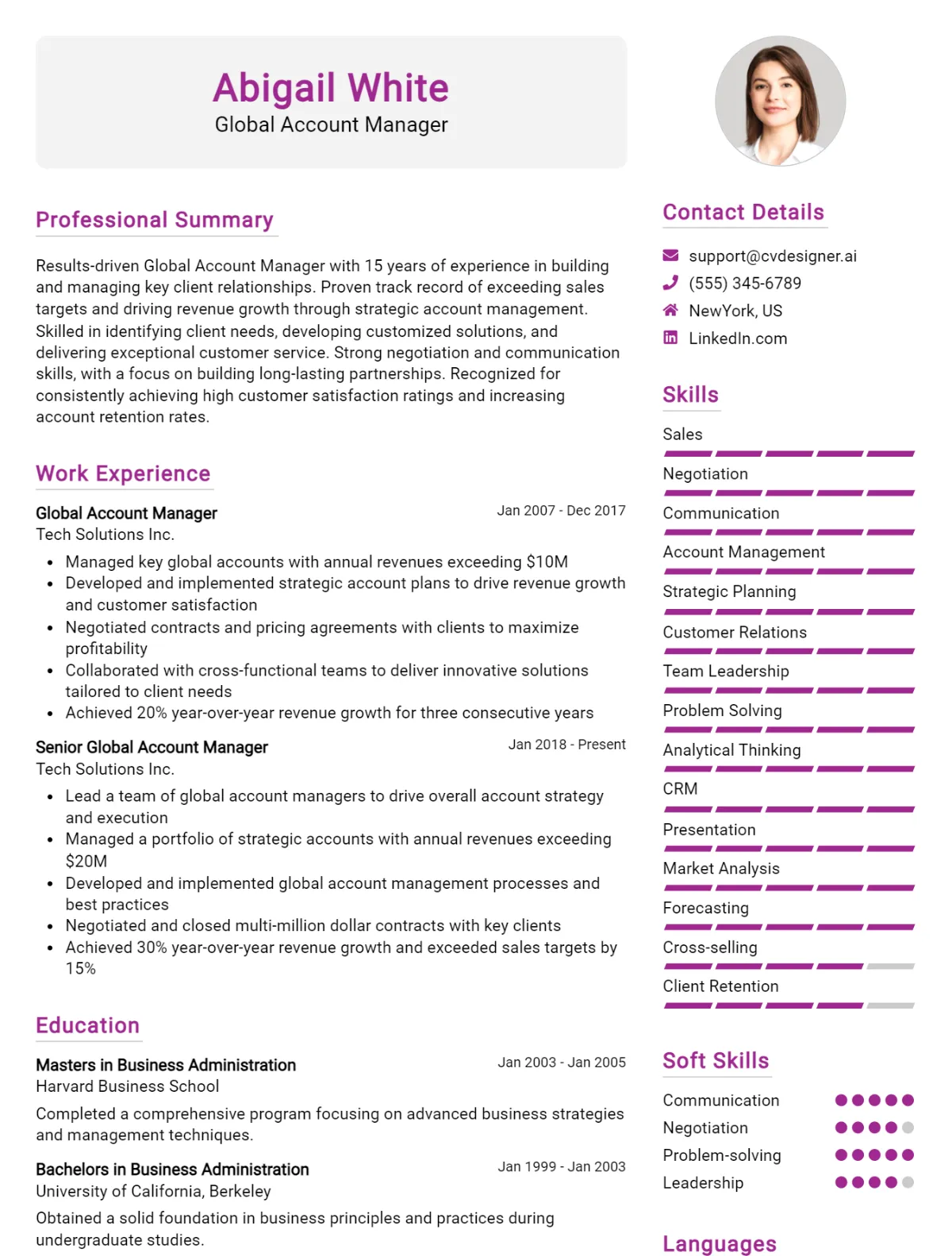 Global Account Manager CV Example