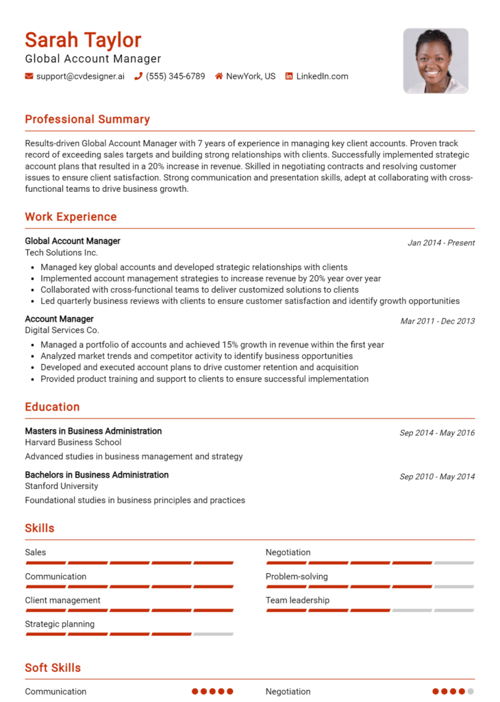Global Account Manager Resume Example