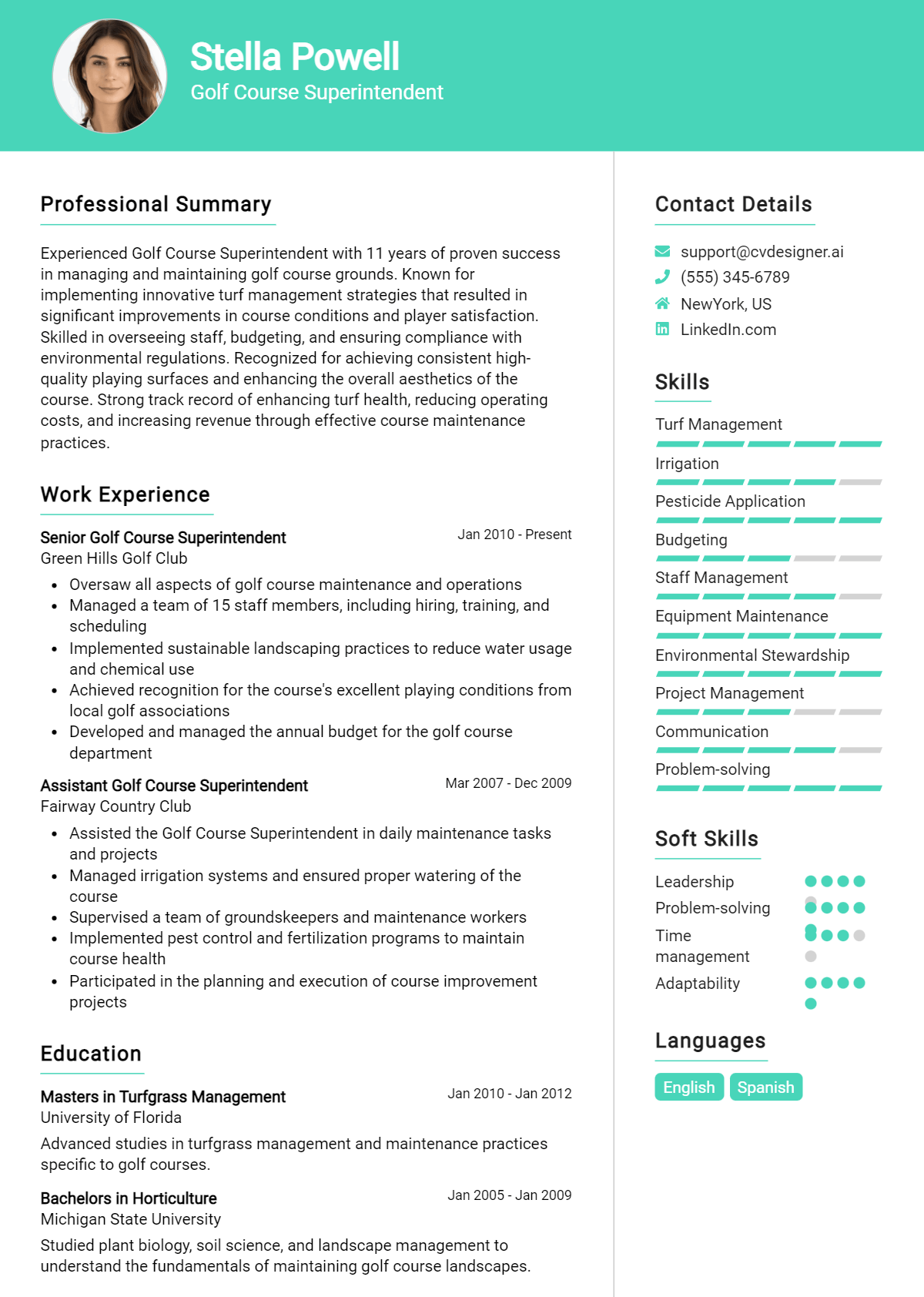 Golf Course Superintendent Resume Example
