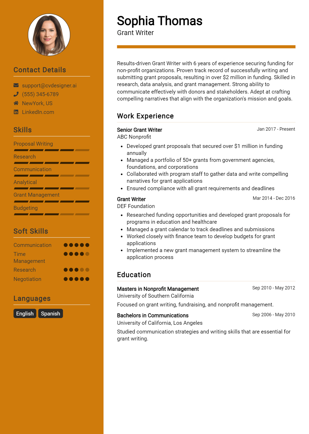 Grant Writer Resume Example