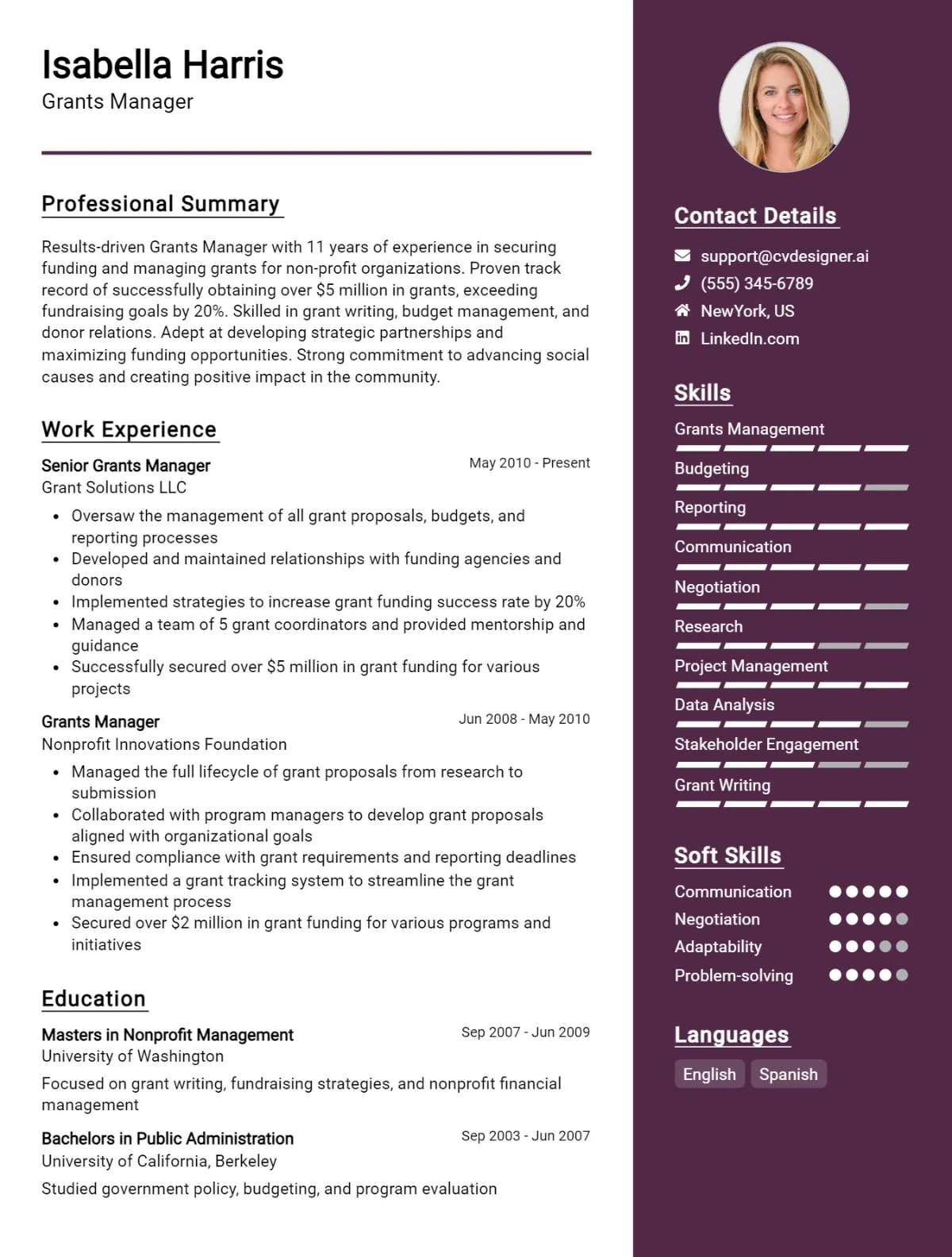 Grants Manager CV Example