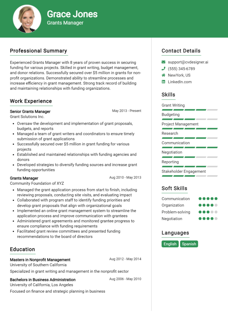 Grants Manager Resume Example for 2025: Ultimate Guide