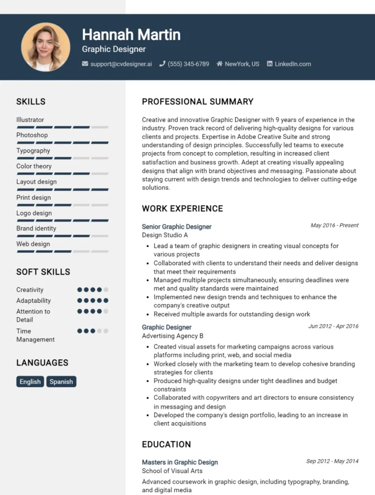 Graphic Designer CV Example For 2025: Top CV Skills