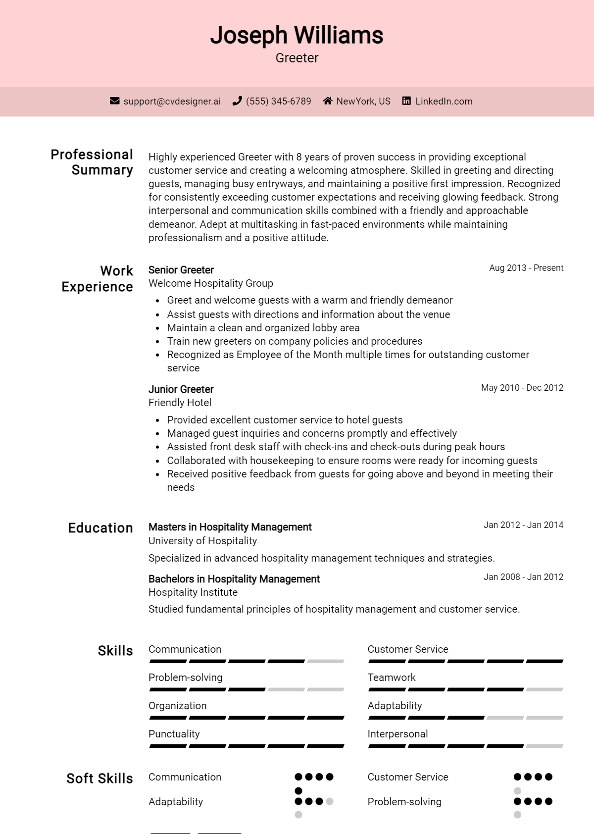 Greeter Resume Example