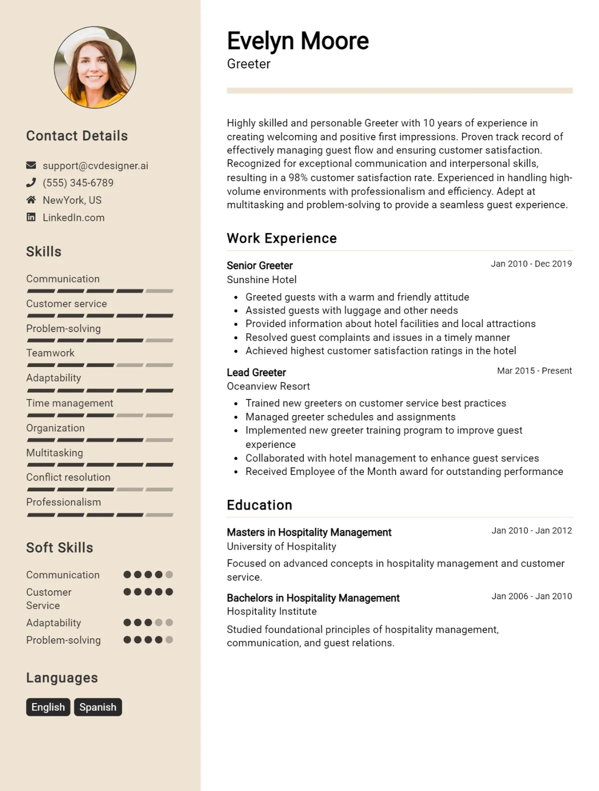 Greeter CV Example