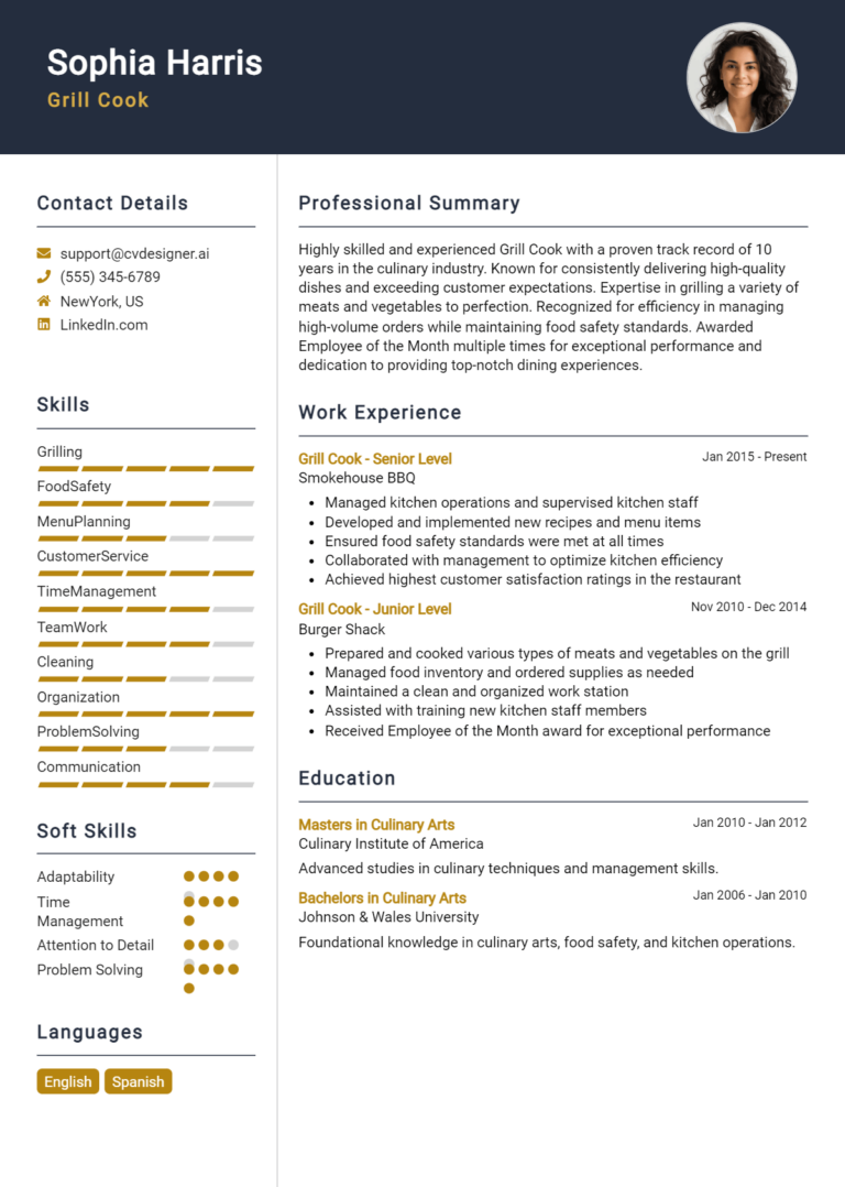 Grill Cook Resume Example for 2025: How to Craft a Winning CV