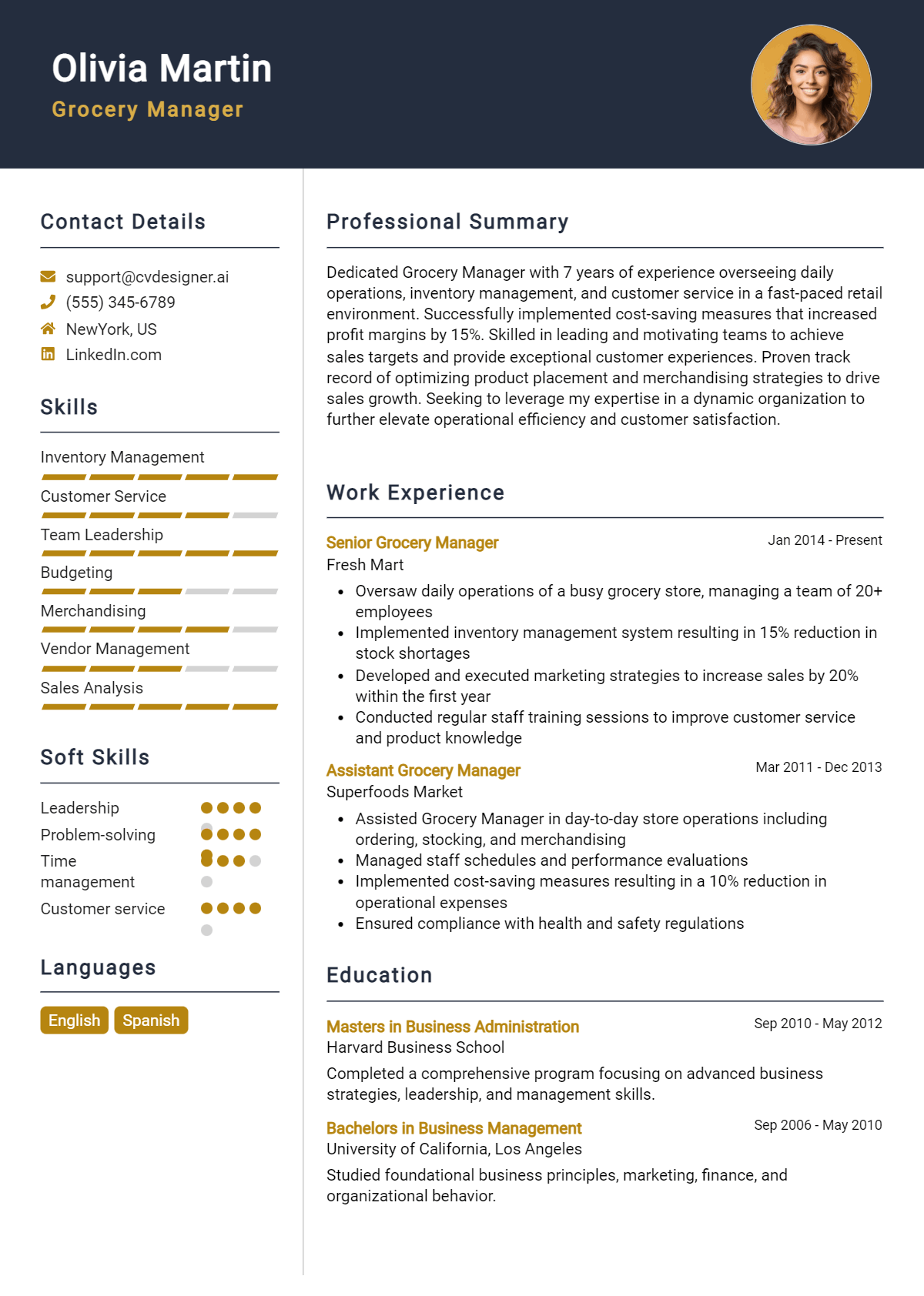 Grocery Manager Resume Example