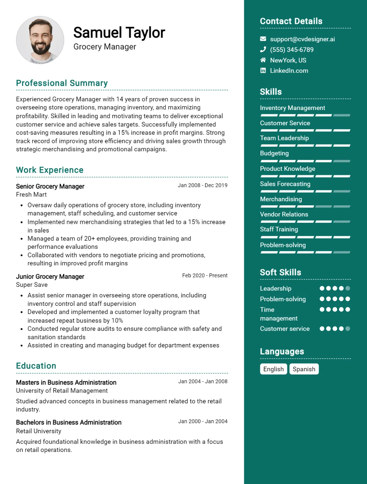 Grocery Manager CV Example