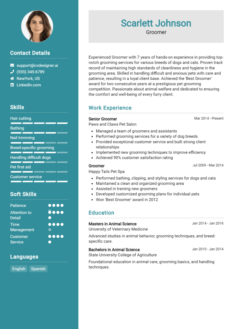 Groomer Resume Example for 2025: Tips to Stand Out