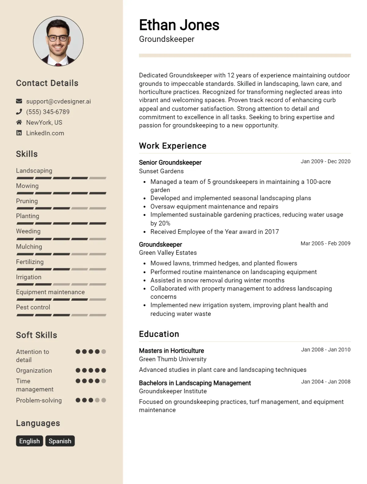 Groundskeeper CV Example