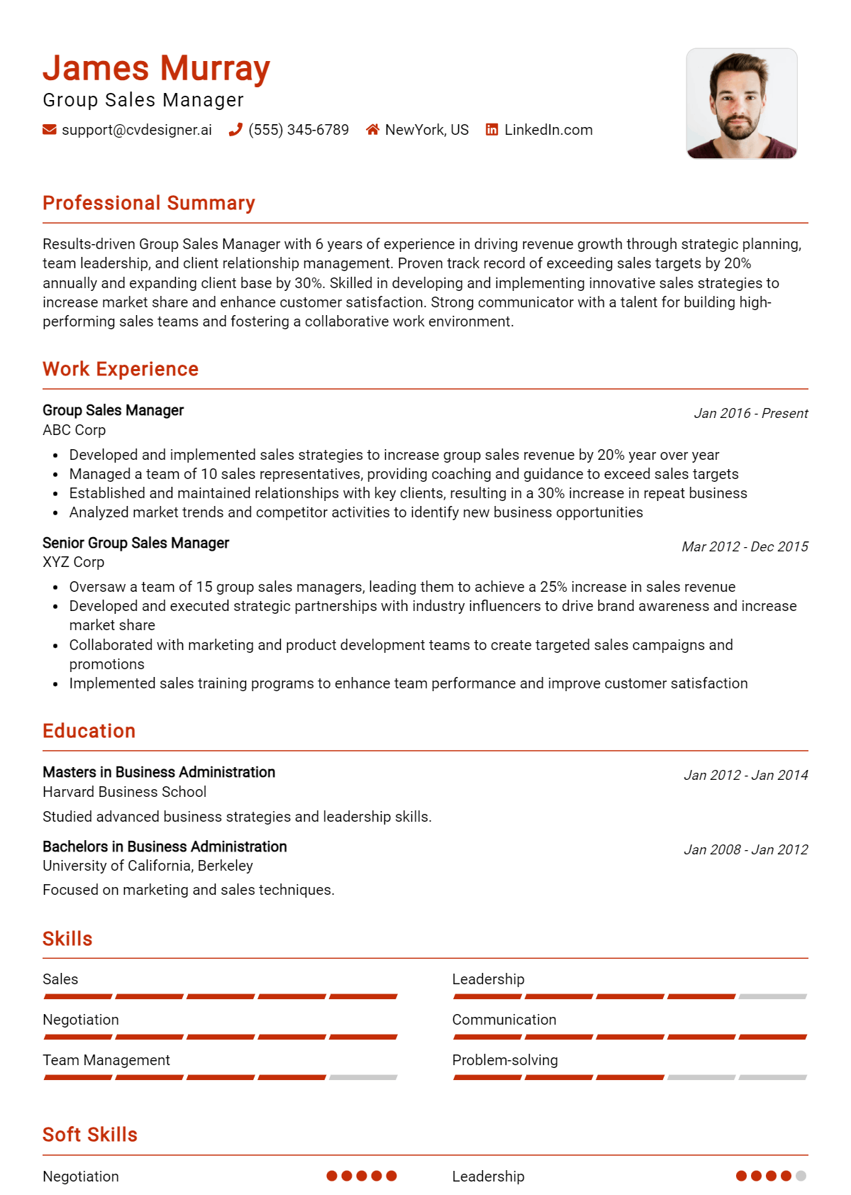 Group Sales Manager Resume Example