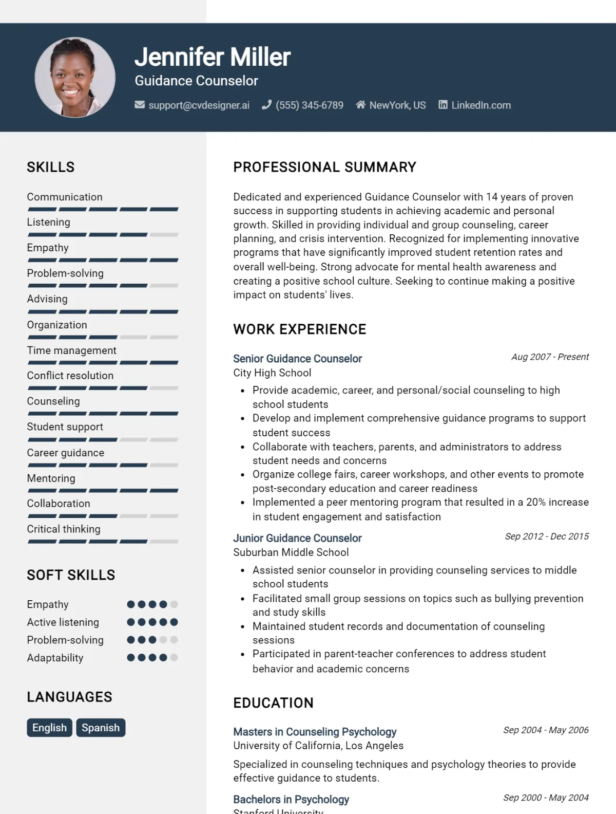 Guidance Counselor CV Example