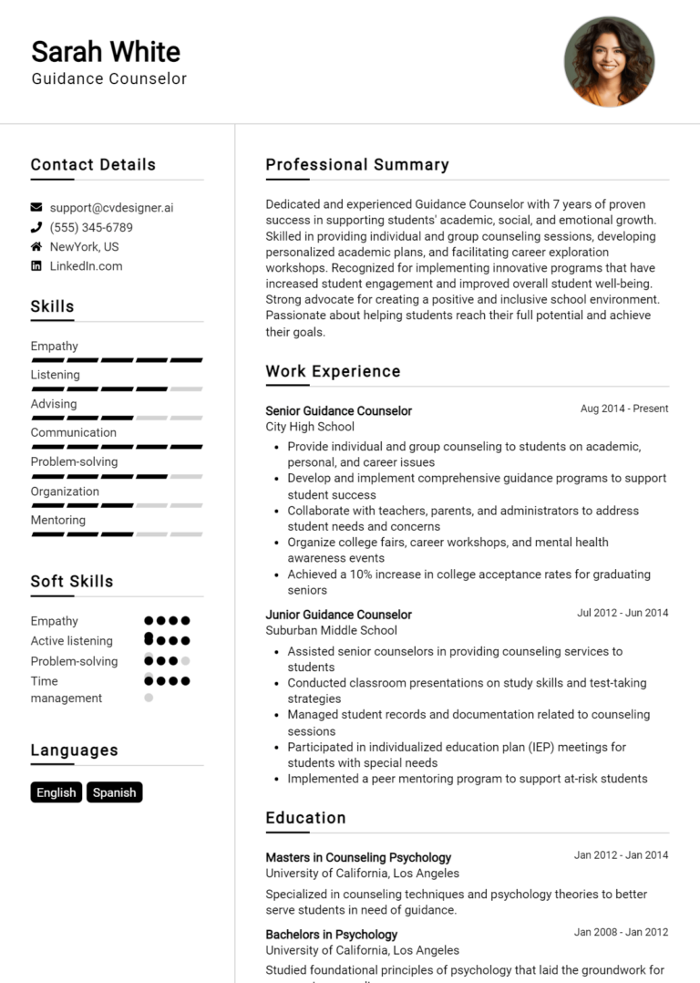 Guidance Counselor Resume Example for 2025: Free Downloadable Templates