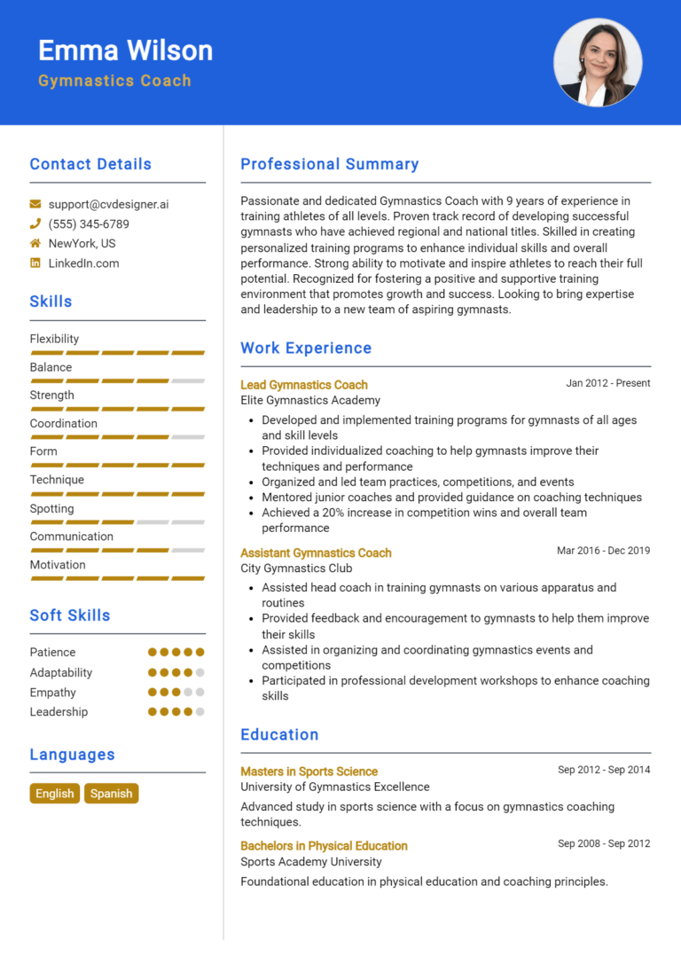 Gymnastics Coach Resume Example for 2025: How to Craft a Winning CV