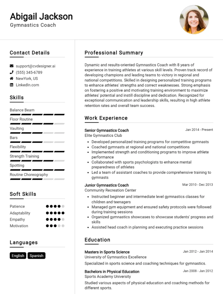 Gymnastics Coach CV Example For 2025: Effective CV Writing Tips