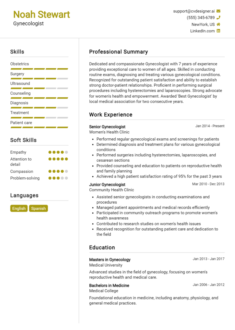 Gynecologist Resume Example for 2025: Proven Tips & Templates