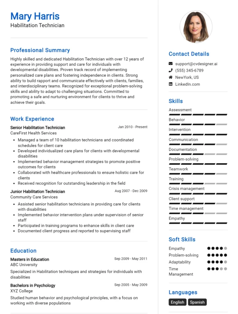 Habilitation Technician CV Example For 2025: Best Formatting Tips