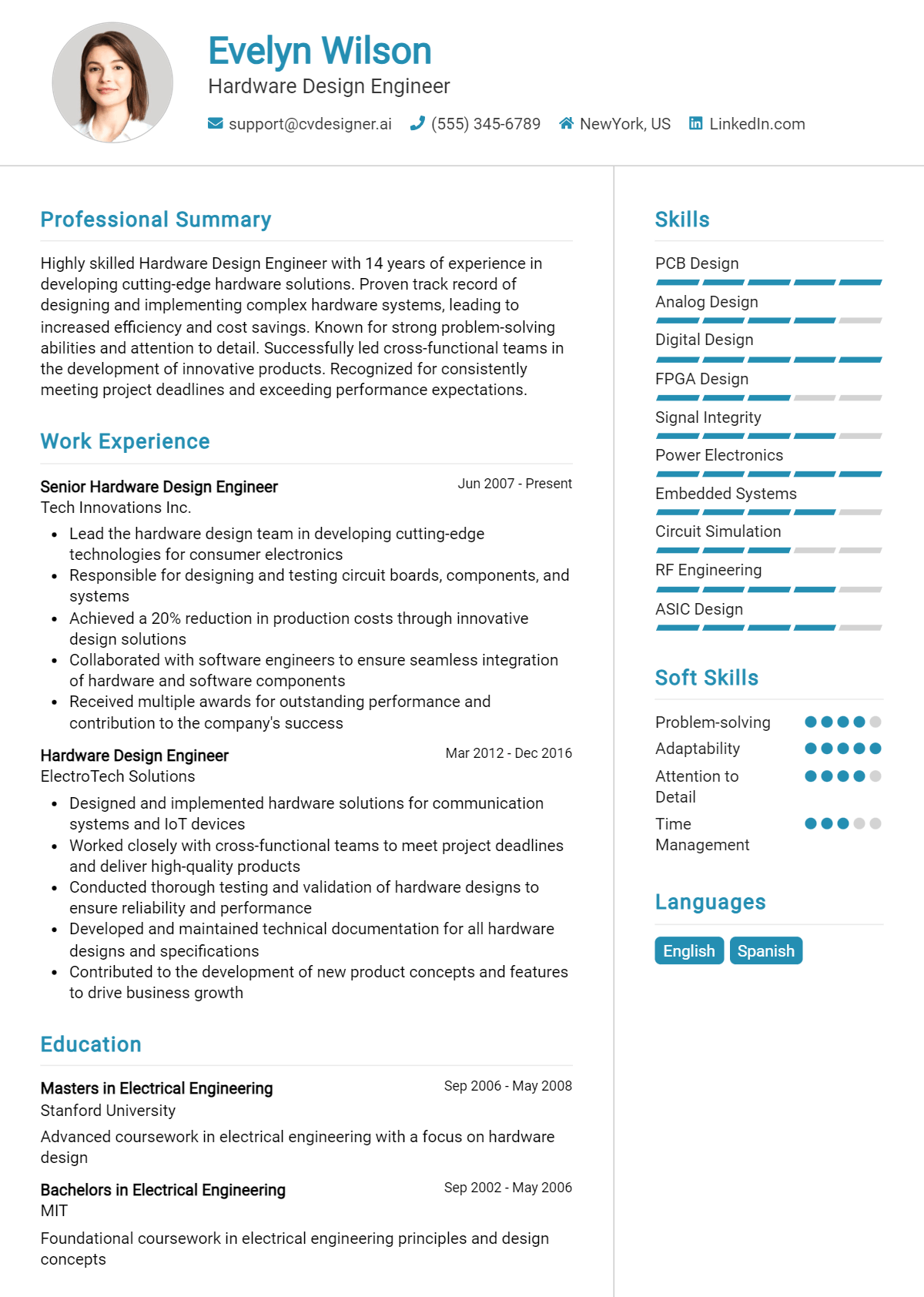 Hardware Design Engineer Resume Example