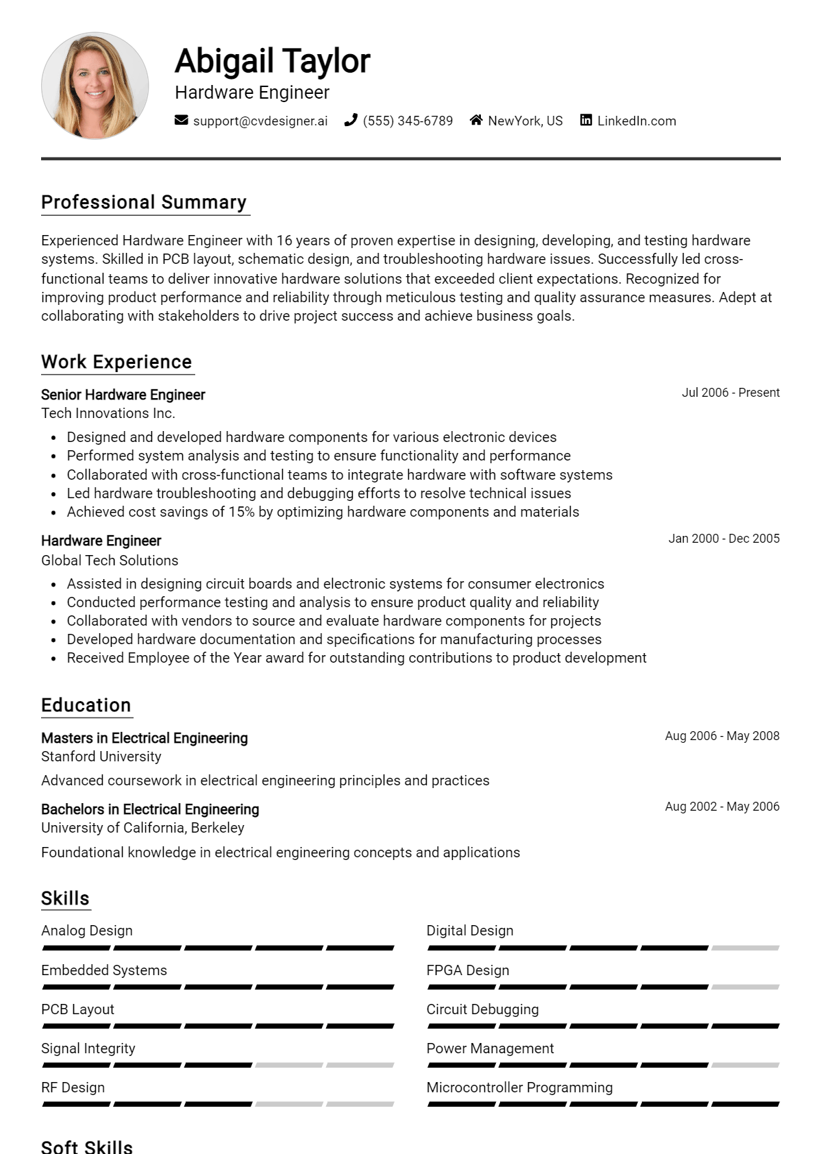 Hardware Engineer Resume Example