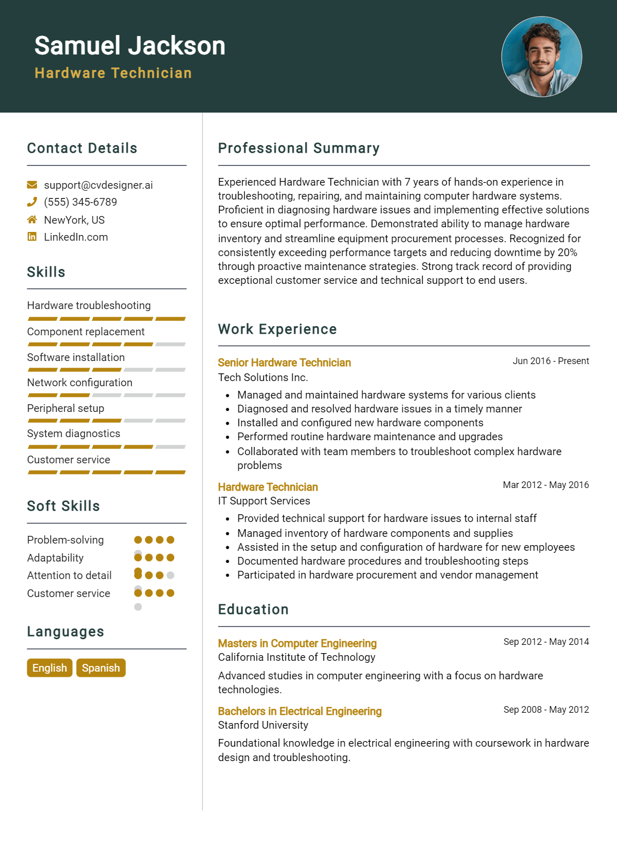 Hardware Technician Resume Example
