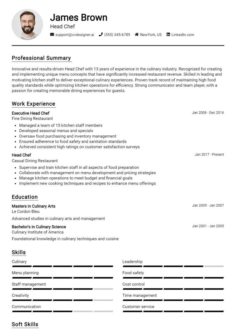 Head Chef Resume Example for 2025: Strategies & Templates