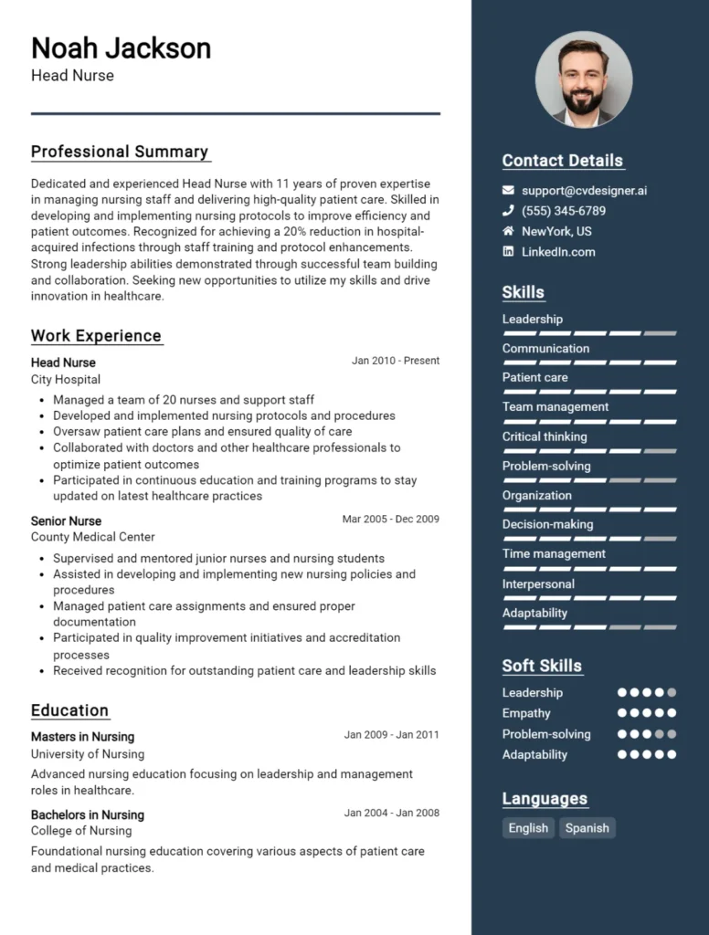 Head Nurse CV Example