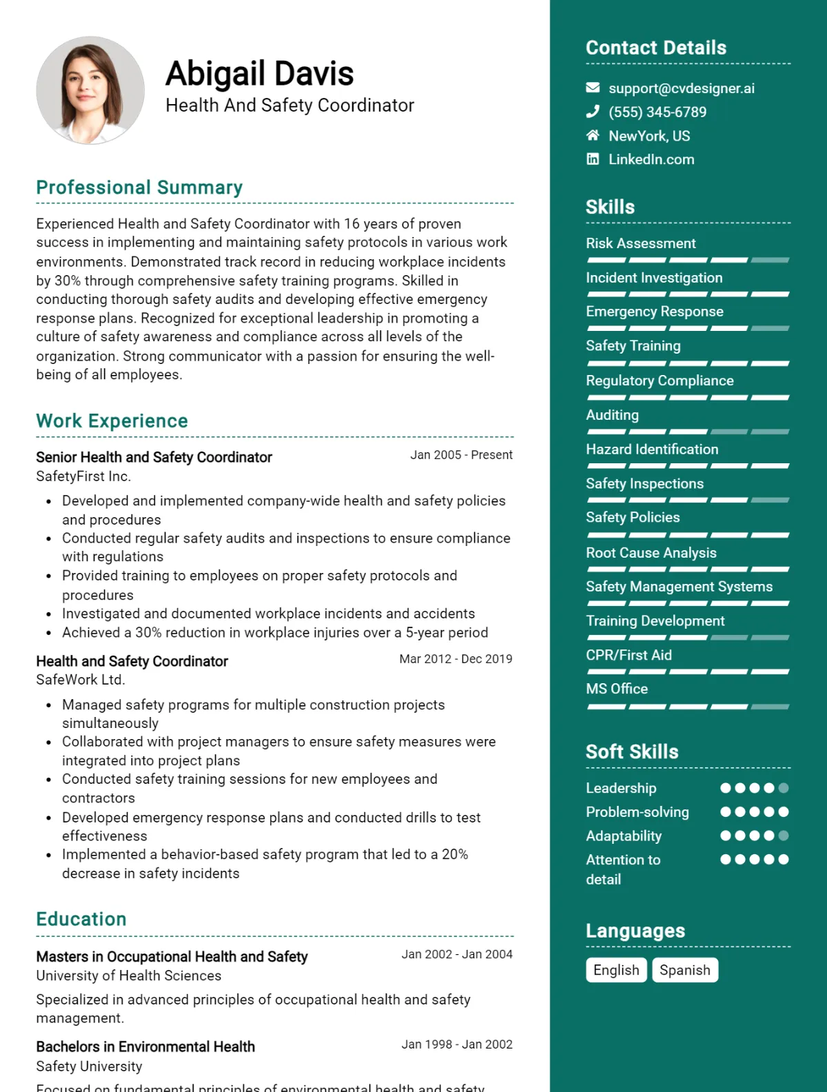 Health And Safety Coordinator CV Example