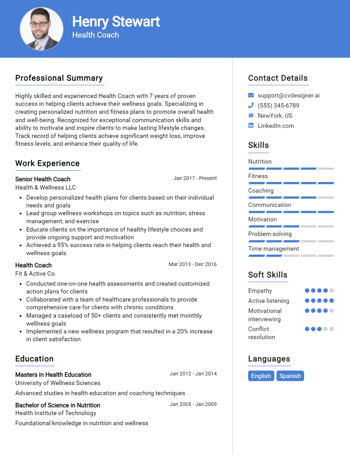 Health Coach CV Example