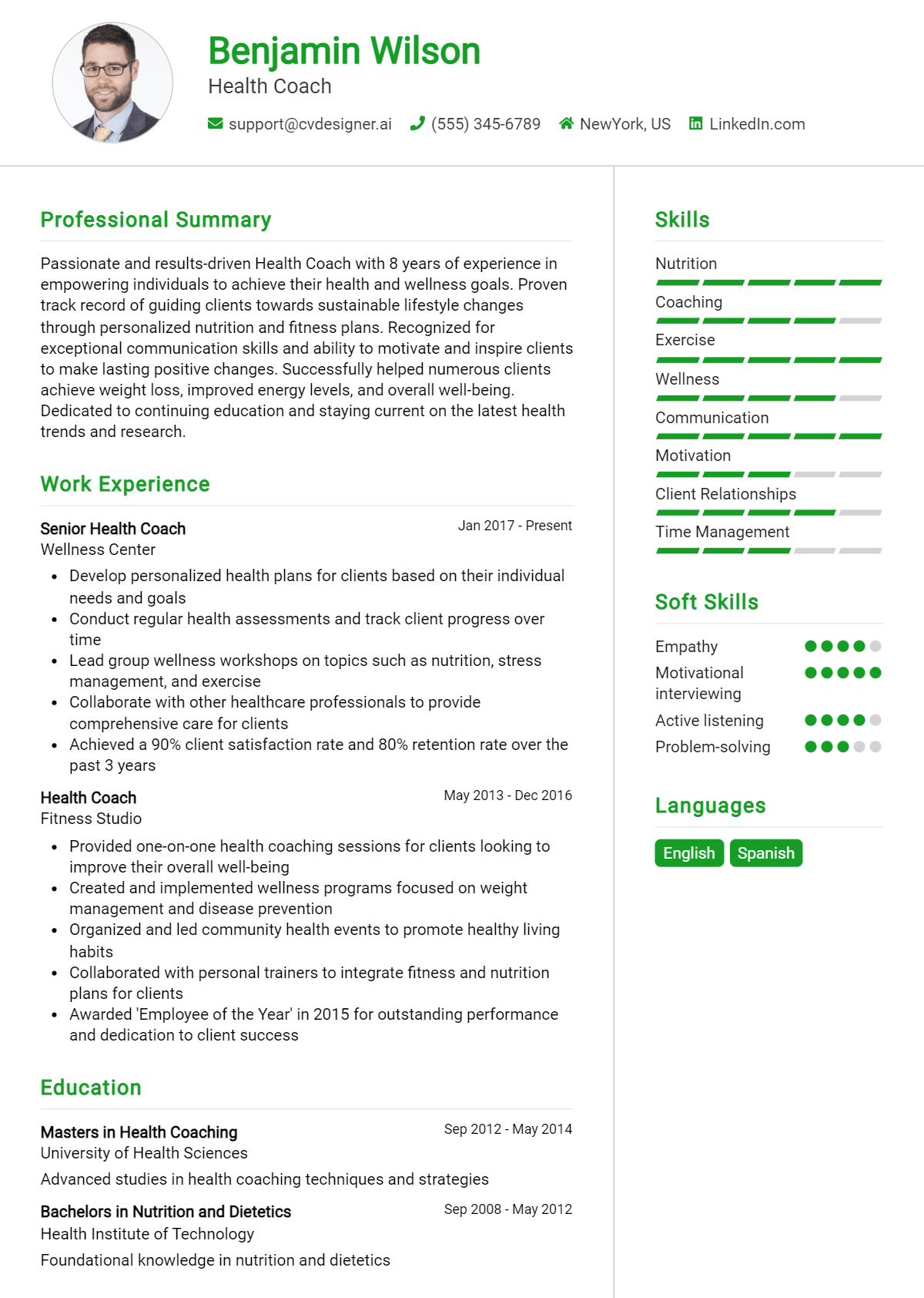 Health Coach Resume Example