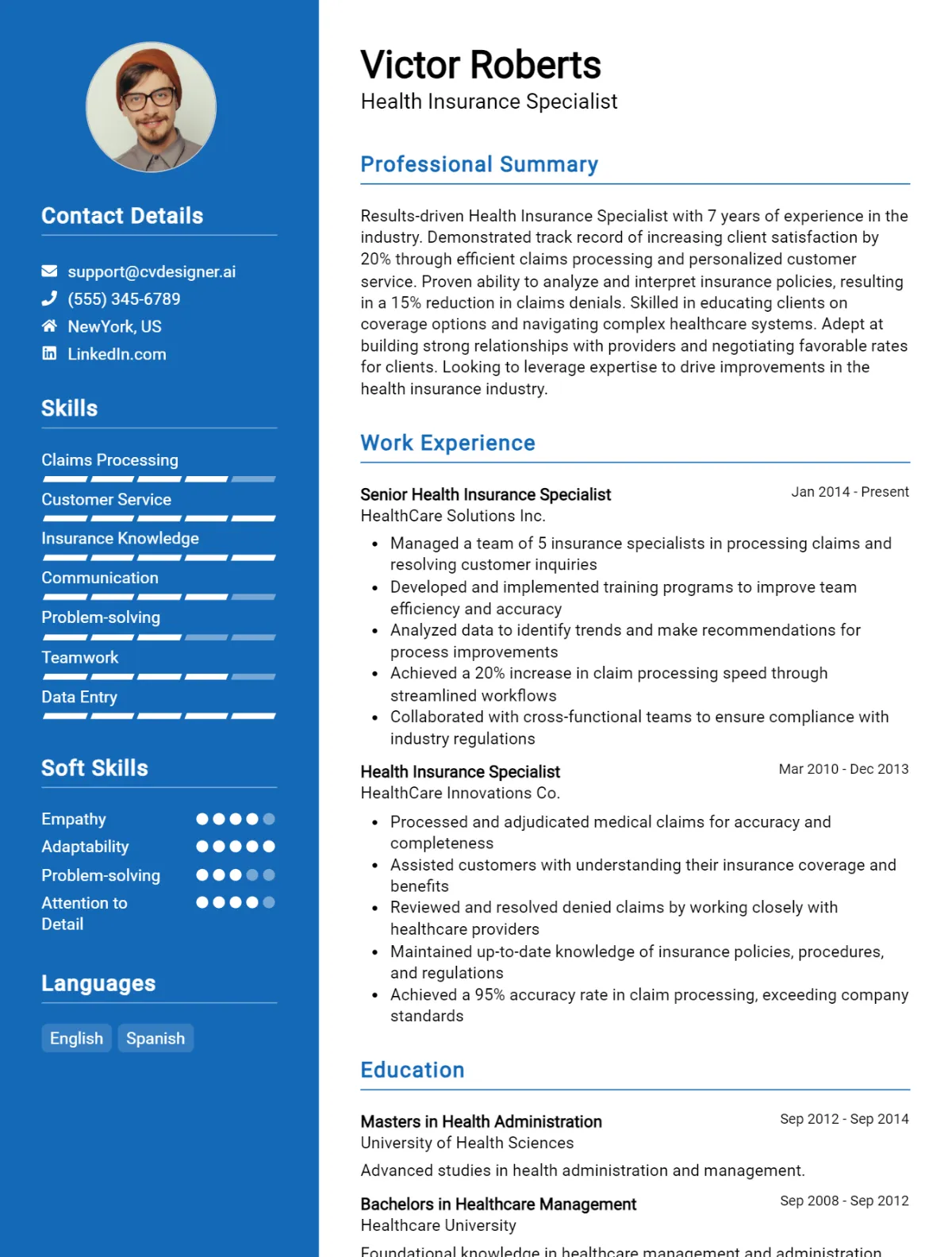 Health Insurance Specialist CV Example