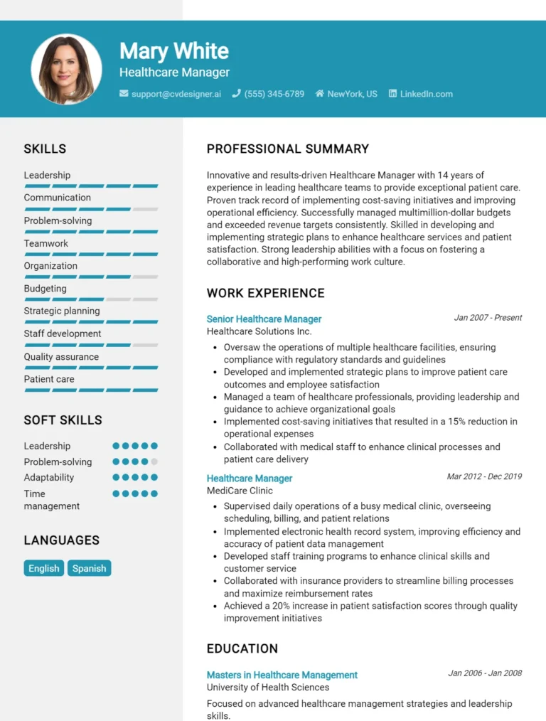 Healthcare Manager CV Example For 2025: Best Formatting Tips