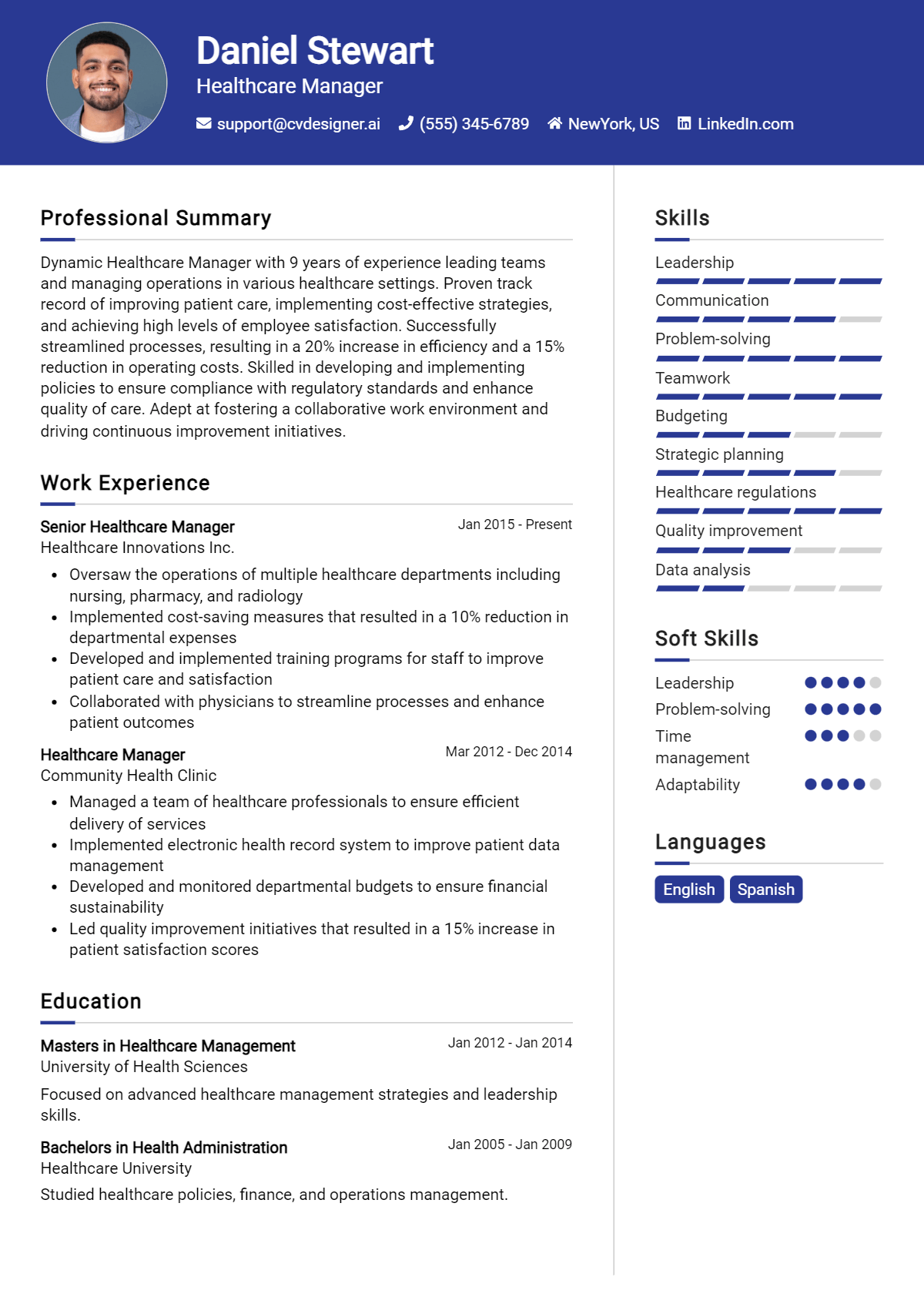 Healthcare Manager Resume Example