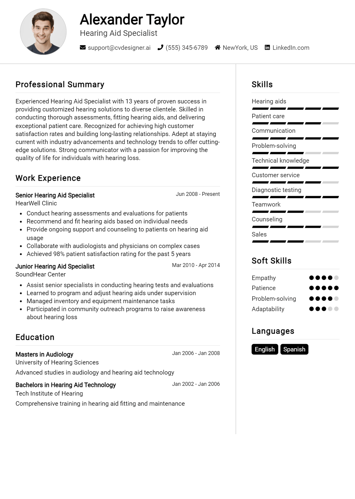 Hearing Aid Specialist Resume Example