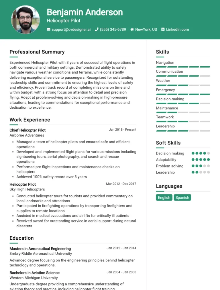 Helicopter Pilot CV Example For 2025: Top Tips & Samples