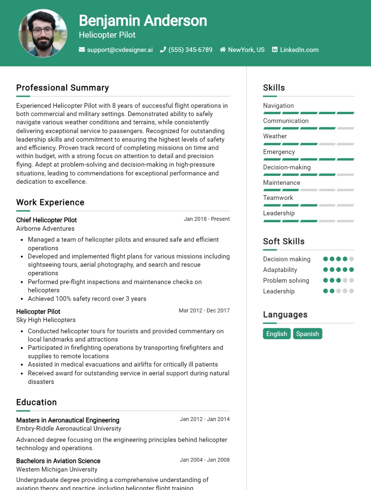 Helicopter Pilot CV Example