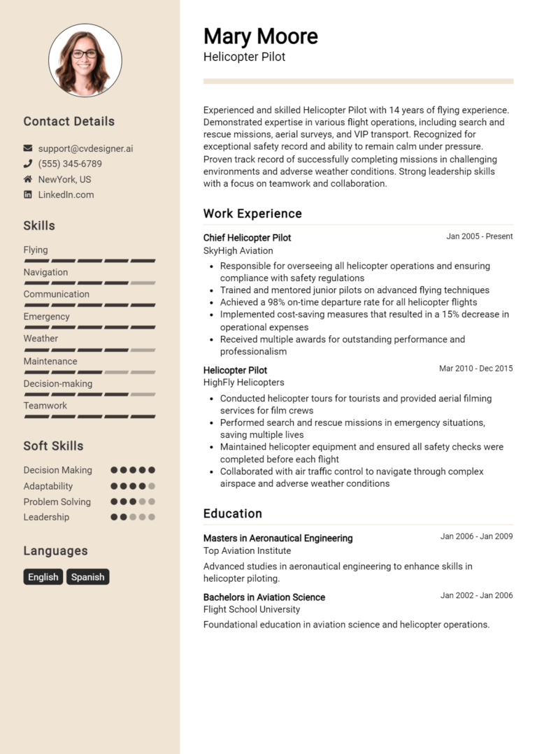 Helicopter Pilot Resume Example for 2025: Free Downloadable Templates