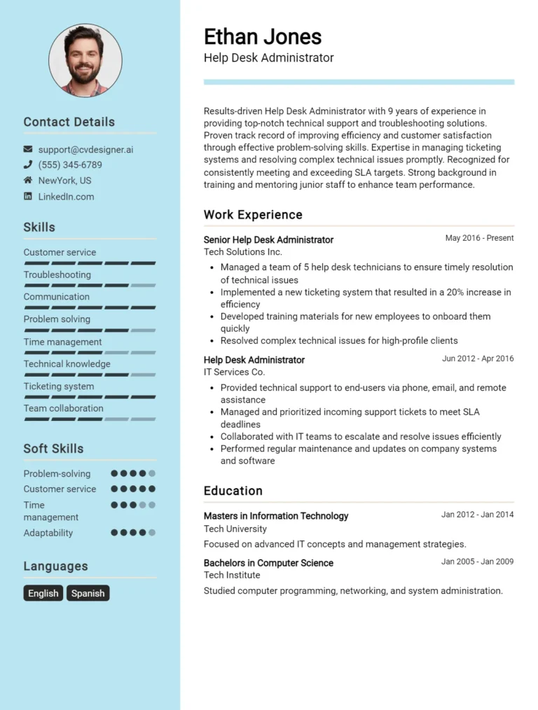Help Desk Administrator CV Example For 2025: Ultimate Guide