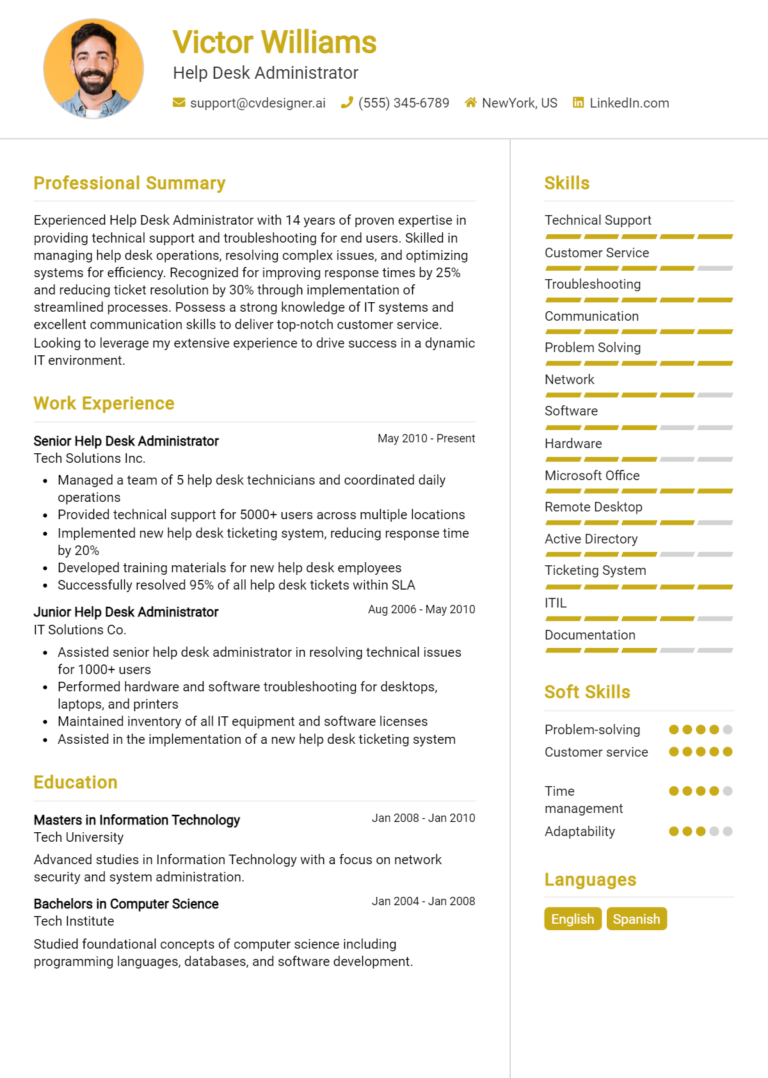 Help Desk Administrator Resume Example for 2025: Best Writing Tips