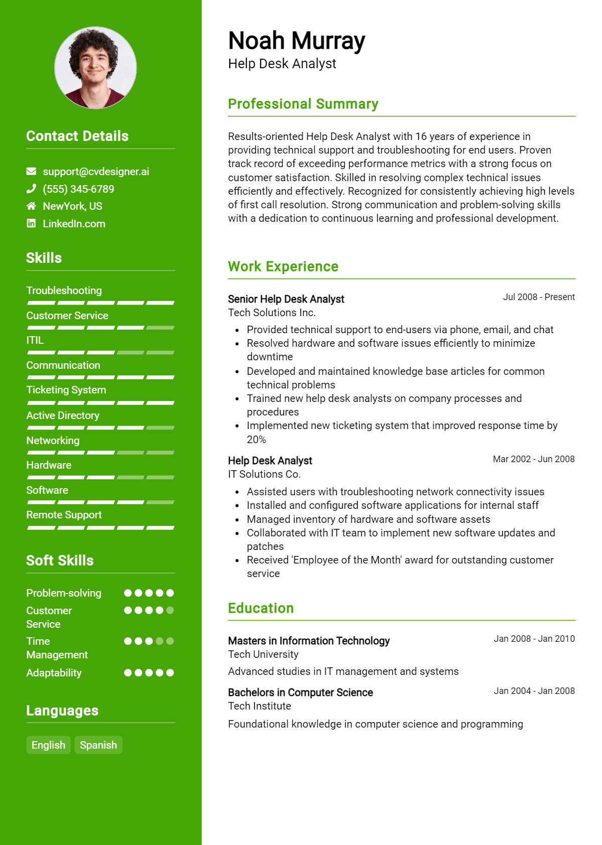 Help Desk Analyst Resume Example