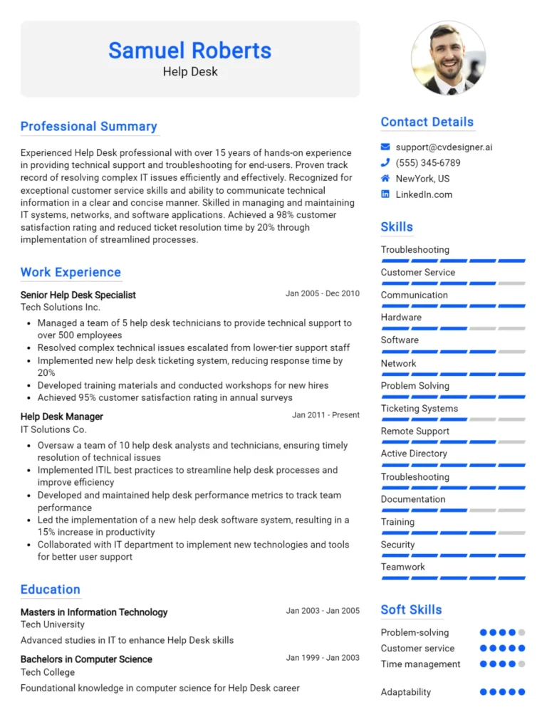 Help Desk CV Example For 2025: Samples & Best Practices